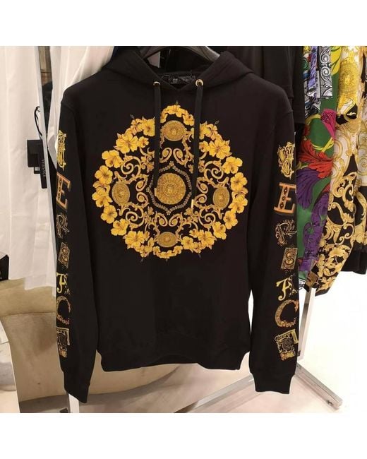Versace Black Baroque Logo Hooded Hoodie for men