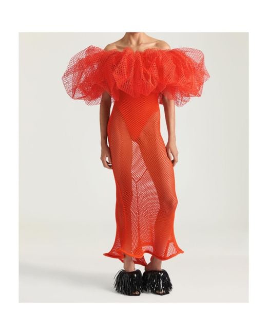 Givenchy Red Long Ruffled Dress