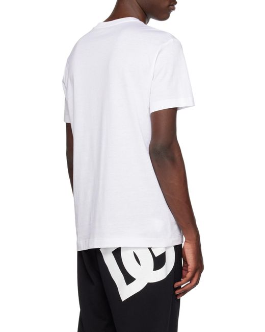 Dolce & Gabbana White Logo Embroidered Crewneck T-Shirt for men
