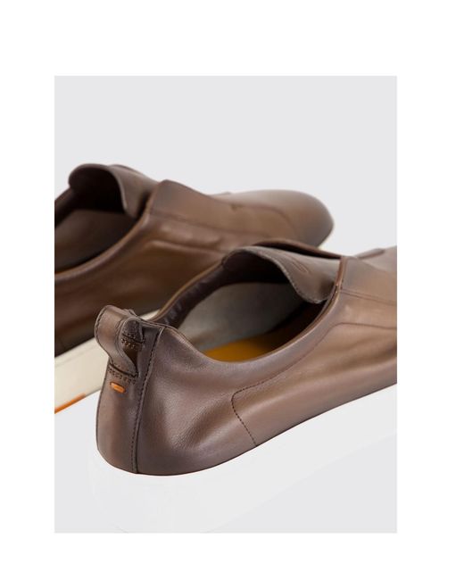 Santoni Brown Round Toe Slip-On Sneakers for men