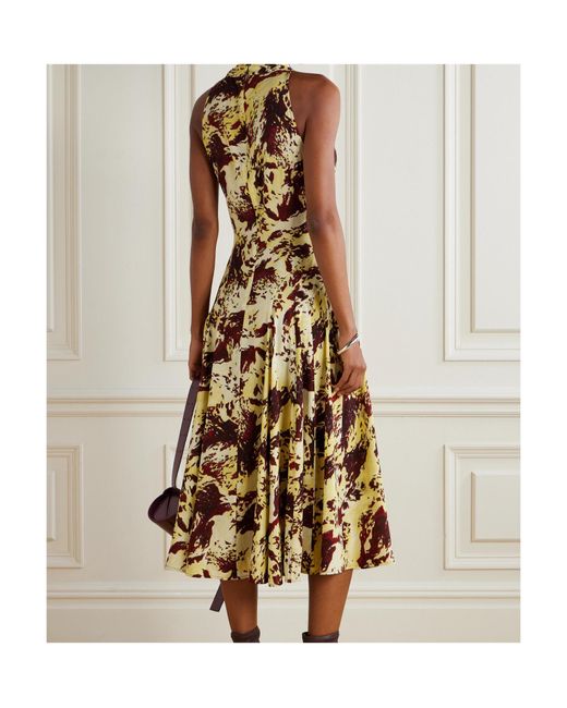 Proenza Schouler Natural Adelide Draped Paneled Printed Crepe Midi Dress