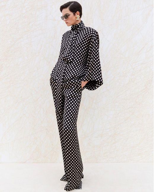 Saint Laurent Black Polka Dots Printed High Waist Trousers