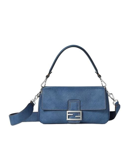 Fendi Blue Baguette Ff Plaque Shoulder Bag