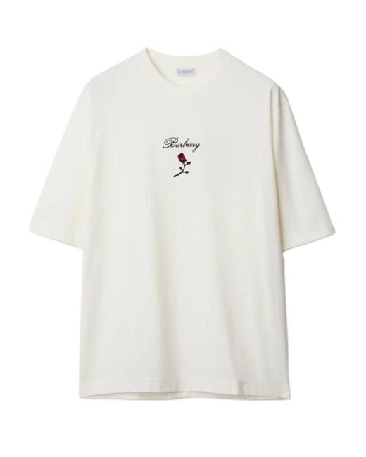 Burberry White Logo Embroidered Crewneck T-Shirt for men