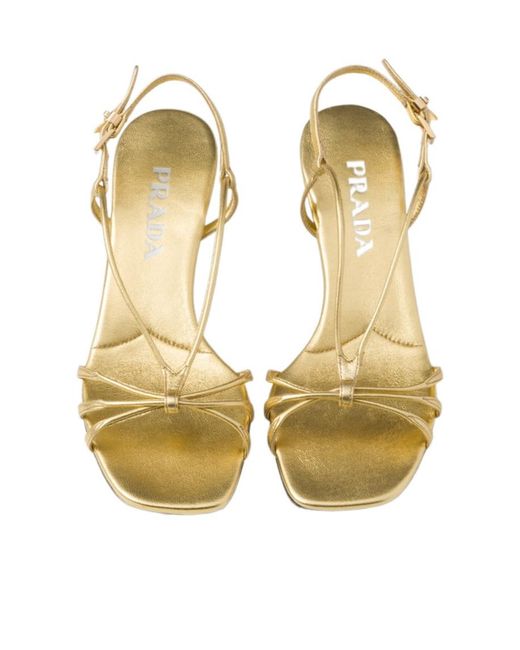Prada Metallic Square-Toe Sandals