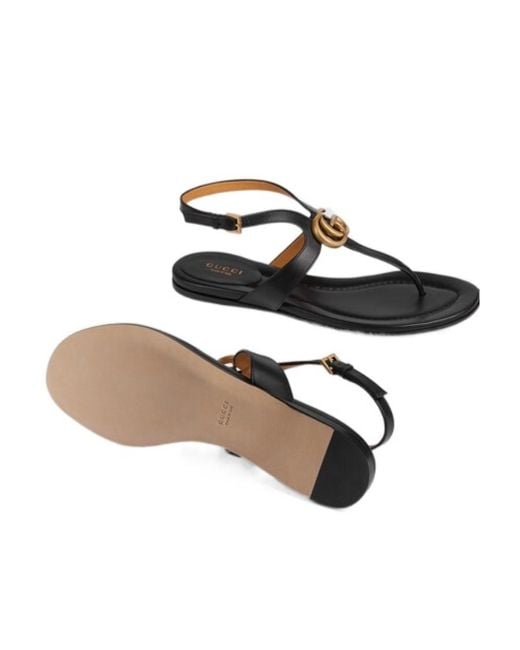 Gucci Brown Double G Leather Thong Sandals