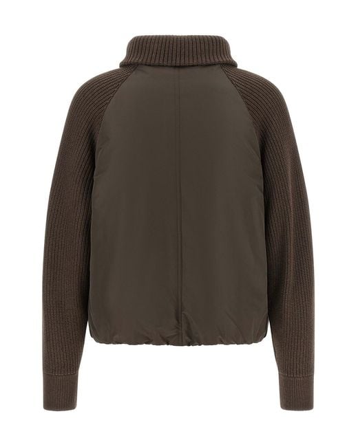 Brunello Cucinelli Brown Cropped Knit-Sleeve Down Jacket