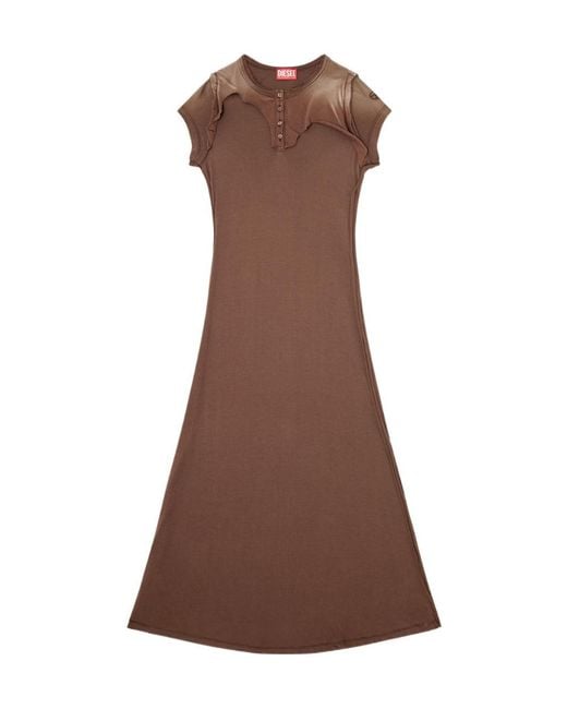 DIESEL Brown D-Jary Henry Neck Short Sleeved Dress