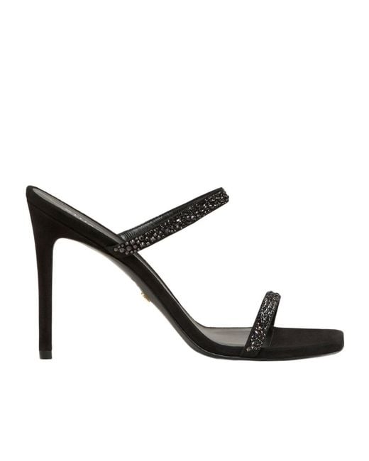 Stuart Weitzman Black Aleena Royale Crystal High-Heeled Sandals