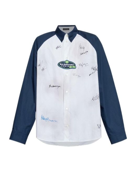 Balenciaga Blue Logo Patch Long-Sleeve Shirt for men