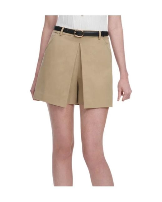 Self-Portrait Natural Belted Pleated Shorts