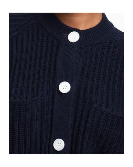 Emporio Armani Blue Fishermans-Rib Knit Cardigan