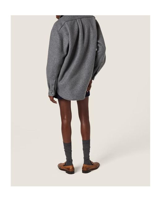 Miu Miu Gray Logo-Embroidered Oversized Poplin Shirt