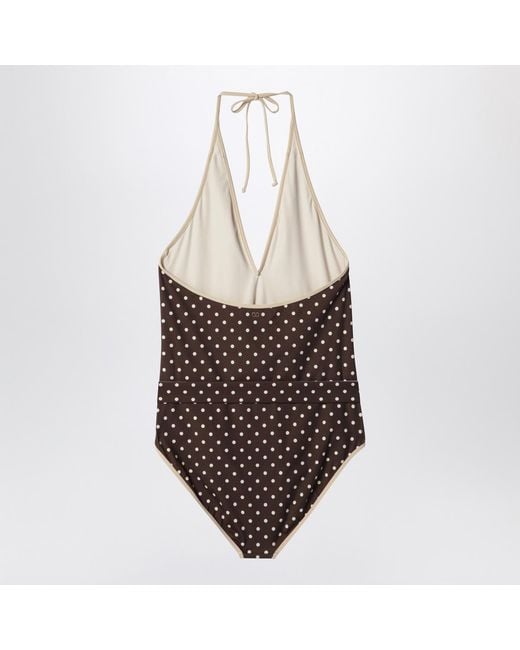 Valentino Brown Polka Dot Printed Halterneck Swimsuit