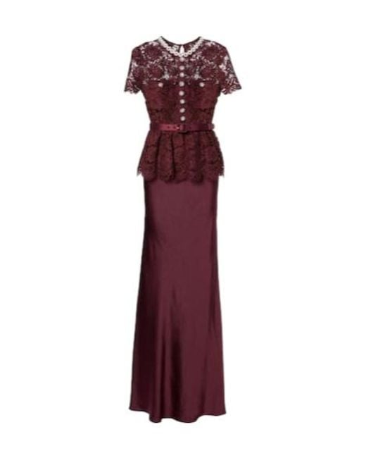 Self-Portrait Purple Belted Lace And Satin Maxi Dress