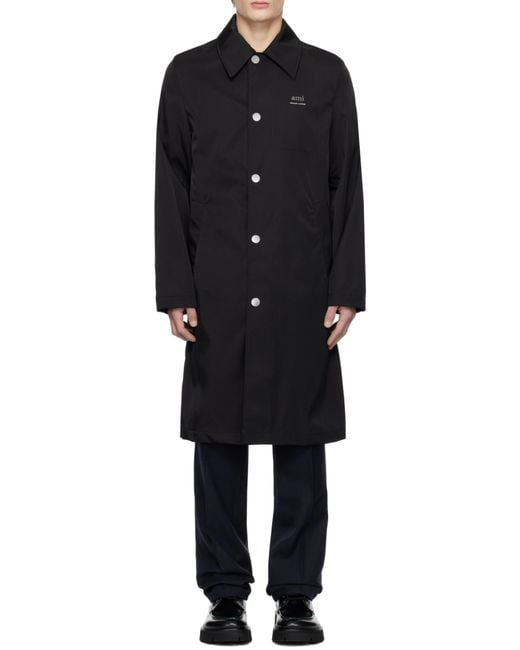 AMI Black Technical Twill Raincoat for men