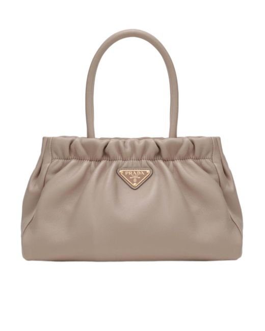 Prada Natural Double Handle Shoulder Bag