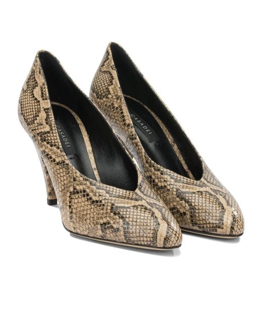 Casadei Metallic Round-Toe High Heels