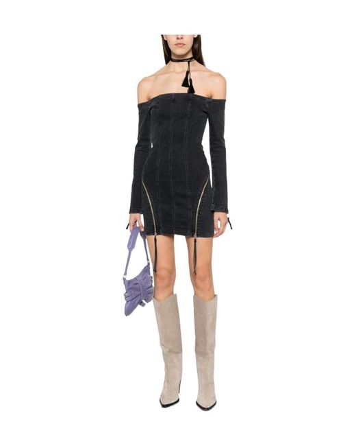 Blumarine Blue Long-Sleeved Zipper Dress