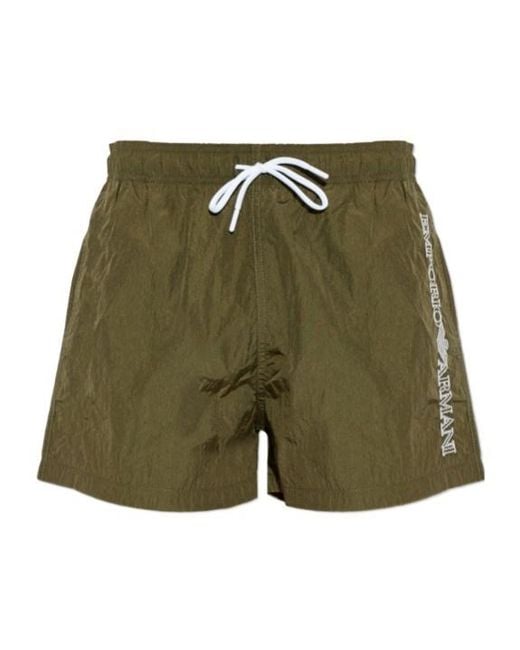 Emporio Armani Green Logo Patch Drawstring Swim Shorts for men