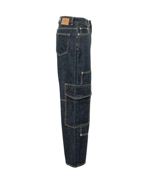 Ganni Blue Audri Seam-Detailed Cargo Jeans for men