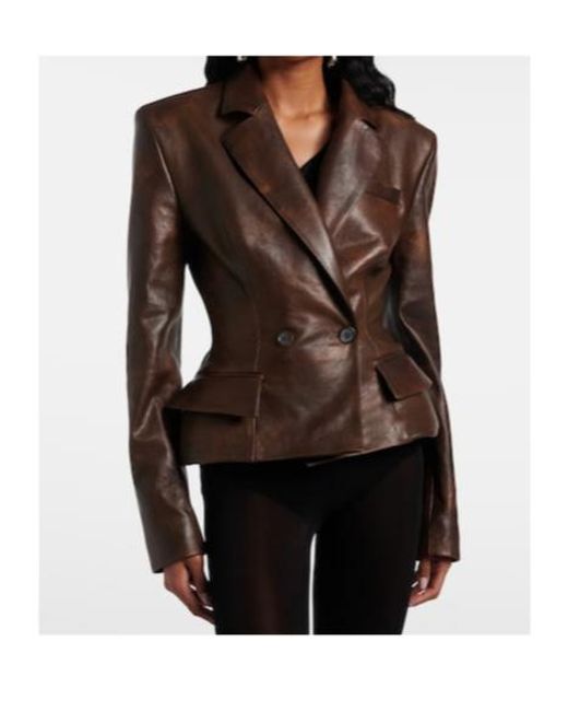Magda Butrym Brown Peplum Leather Jacket