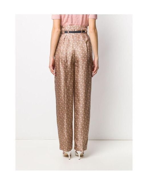 Fendi Natural High-Waisted Karligraphy Motif Printed Trousers