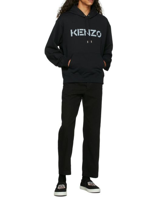KENZO Blue Logo Print Hooded Sweatshirt for men