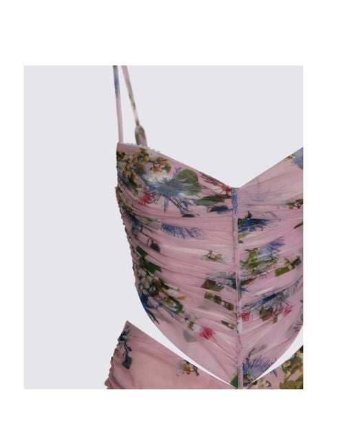 Blumarine Purple Floral Print Cut-Out Dress