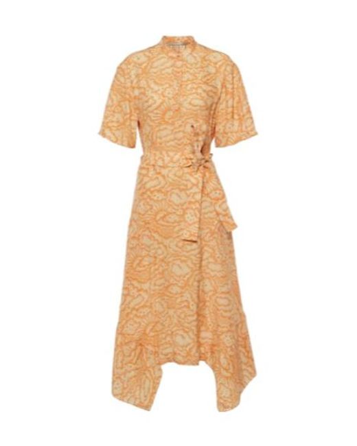 Stella McCartney Natural Printed Asymmetric Silk Midi Dress