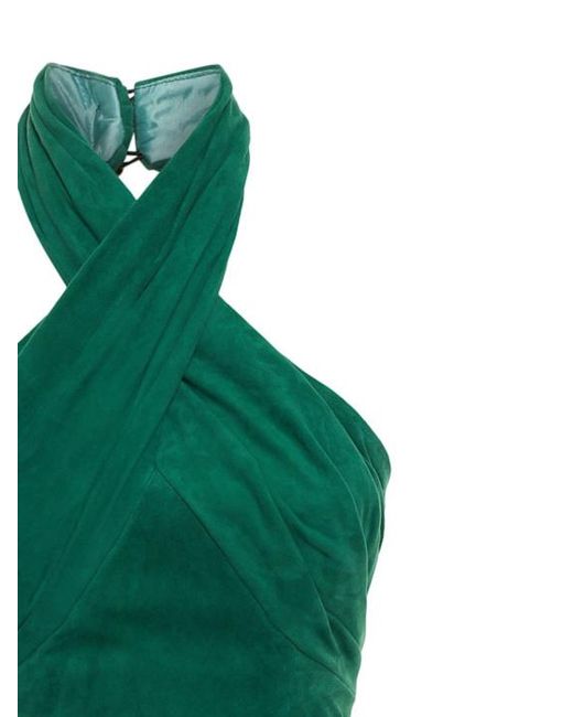 GIUSEPPE DI MORABITO Green Suede Halter Neck Mini Dress