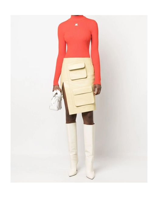 Courreges Red Logo-Patch Roll Neck Jumper