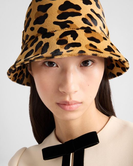 Prada Natural Leopard-Printed Bucket Hat