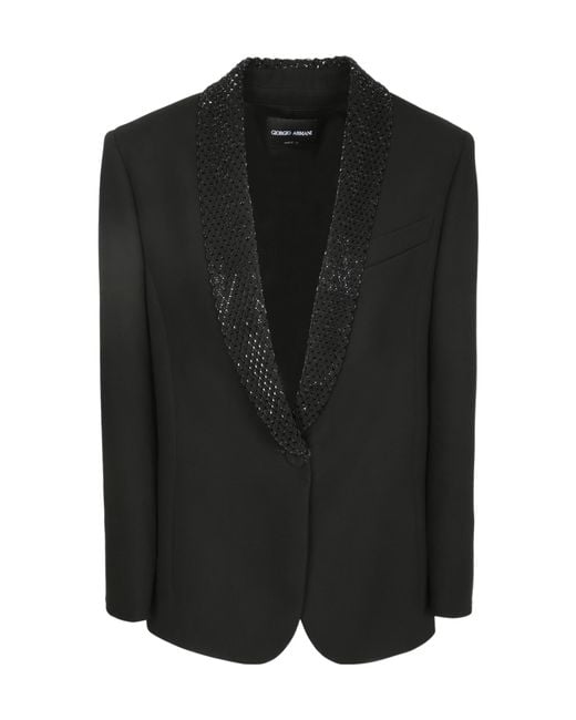 Giorgio Armani Black Bead-Embellished Shawl-Lapel Blazer