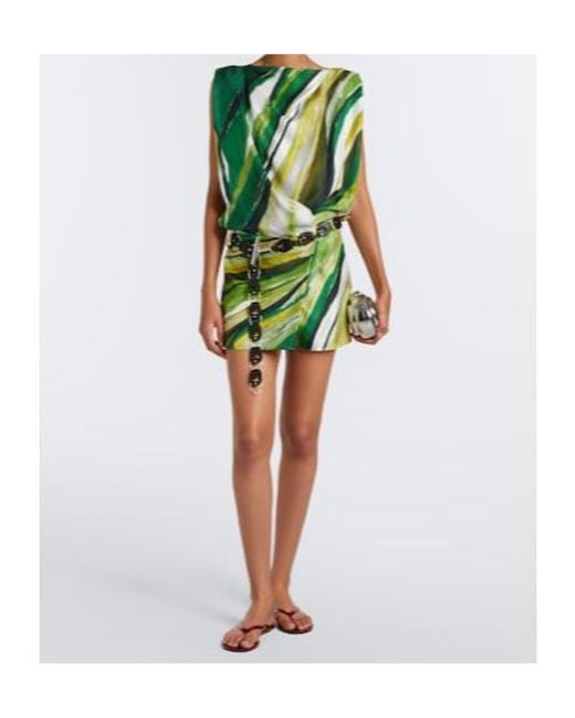 Christopher Esber Green Belted Printed Silk Minidress