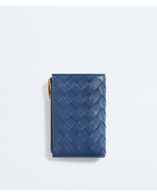 Bottega Veneta Blue Intrecciato Medium Bi-Fold Wallet