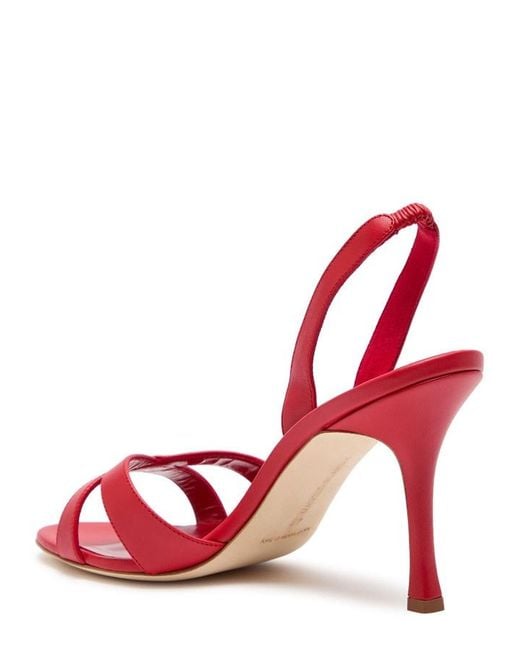 Manolo Blahnik Red Callasli 90 Leather Slingback Sandals