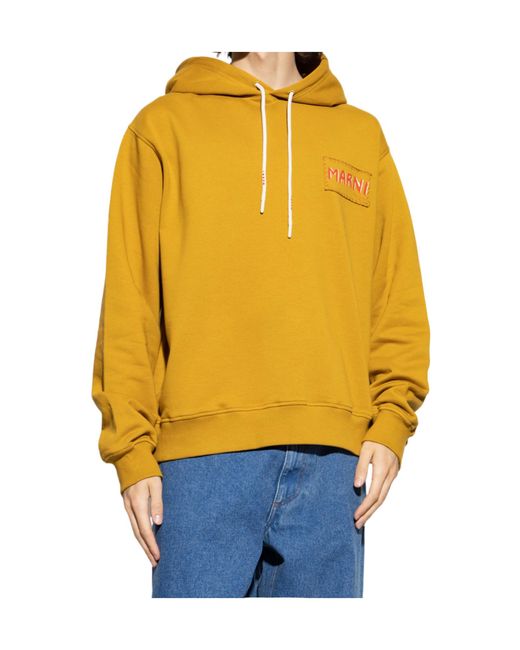 Marni Yellow Logo-Patch Drawstring Hoodie for men