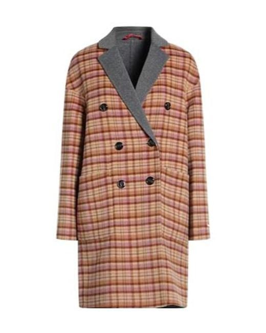 MAX&Co. Brown Checked Double-Breasted Overcoat