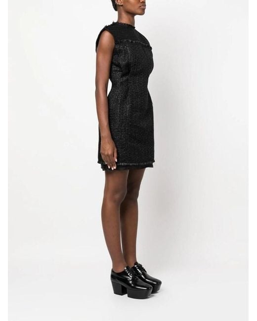 Lanvin Black Frayed Raffia-Tweed Minidress