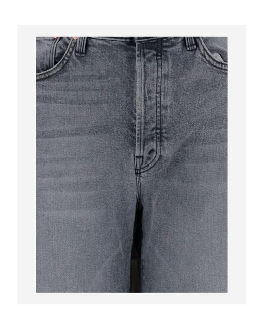 Mother Gray Logo Patch Wide Leg Jeans