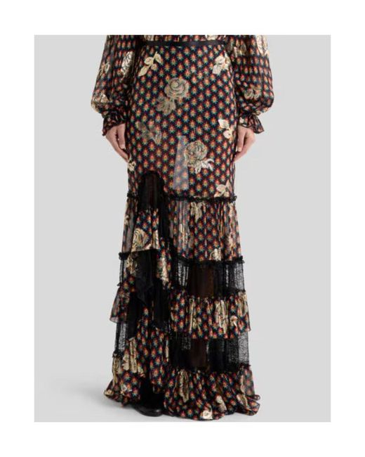 Etro Black Rose Patterned Asymmetric Midi Skirt