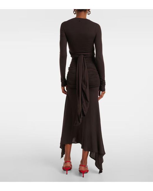 The Attico Brown Sheer Embroidered Tulle Midi Dress