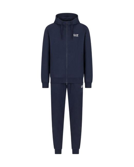 EA7 Blue Long-Sleeved Hooded Sports Suit for men