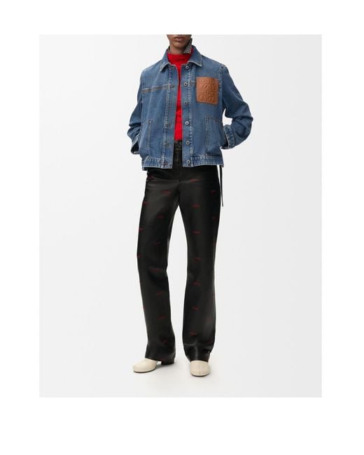 Loewe Blue Anagram-Patch Leather Jacket