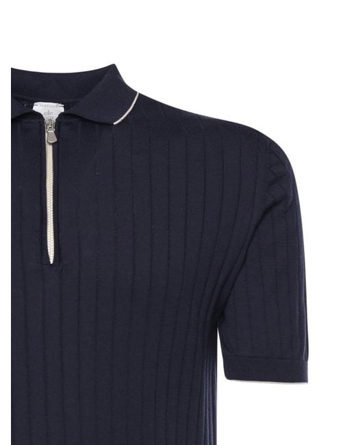 Eleventy Blue Zip Polo Knitted Sweater for men