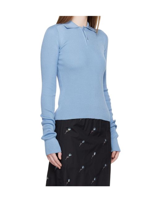 Rier Blue Long-Sleeved Knit Polo Shirt