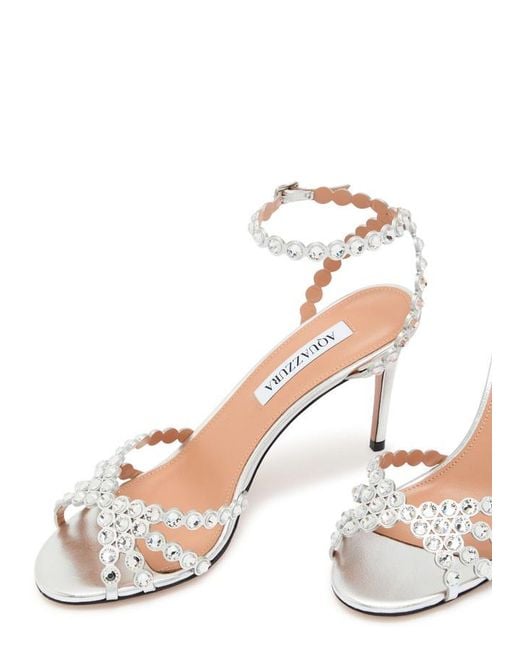Aquazzura Tequila 85 Embellished Metallic Leather Sandals