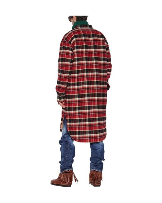 DSquared² Red Checked Single-Breasted Coat for men