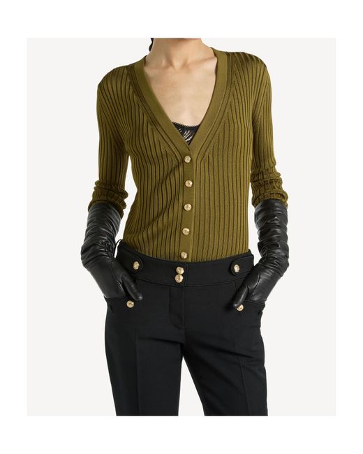 Balmain Green Buttoned Ribbed Knit Cardigan